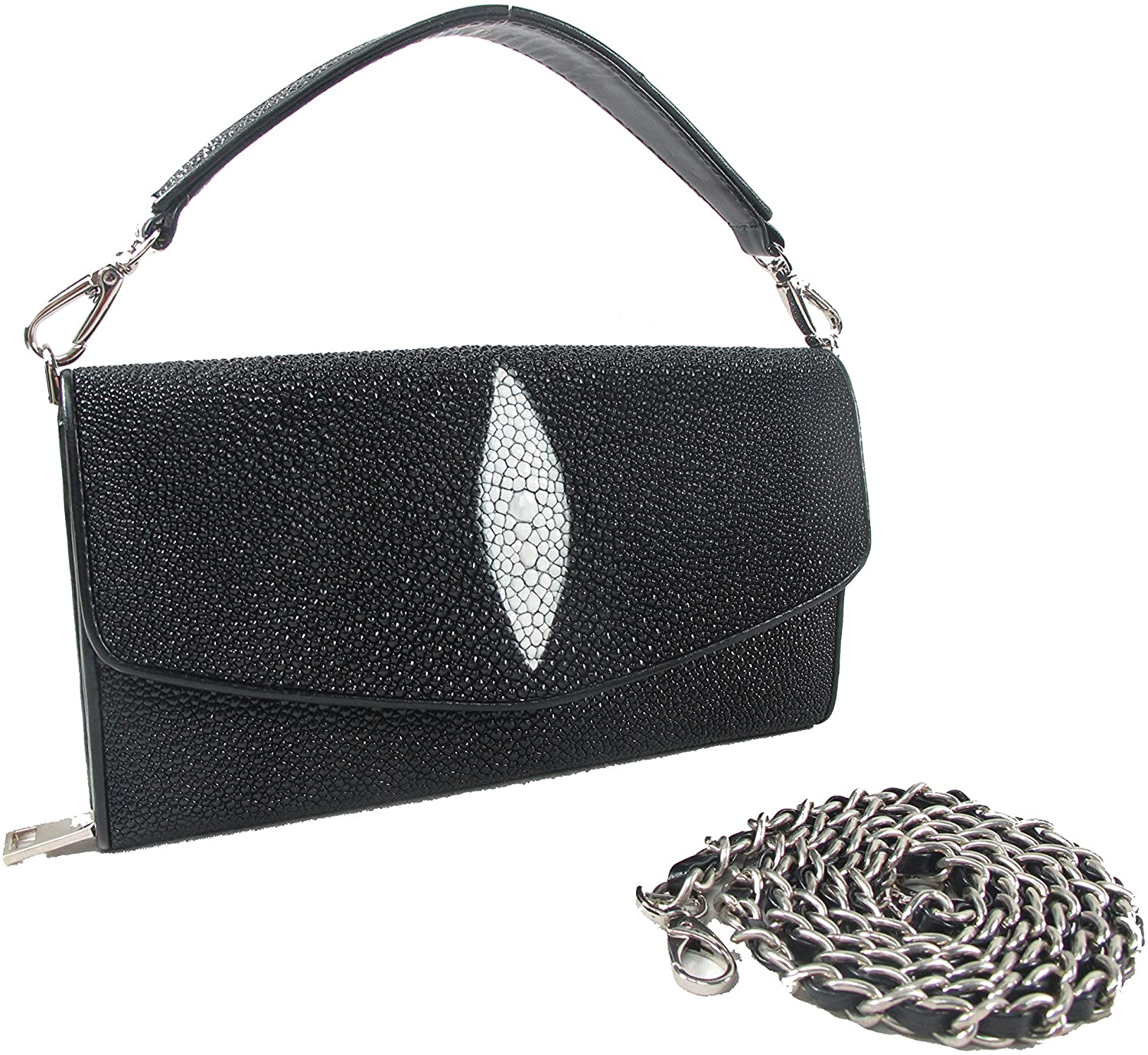 Price:$110.67    PELGIO Genuine Stingray Skin Leather Shoulder Cross Body Bag Purse (Black)  Clothing