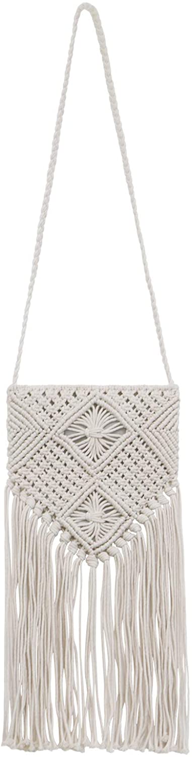 Price:$25.99 QTKJ Women's Crochet Crossbody Bag Hand-Woven Boho Long Tassels Summer Beach Cotton Messenger Shoulder Bag with Zipper (White)  Handbags   