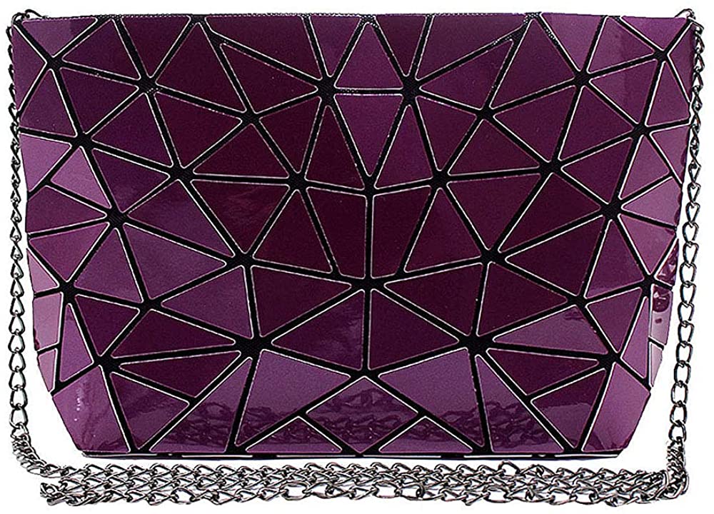 Price:$15.99 Heidi Bag Holographic Laser Leather Shoulder Bag Large Envelope Clutch Purse Purple  Handbags   