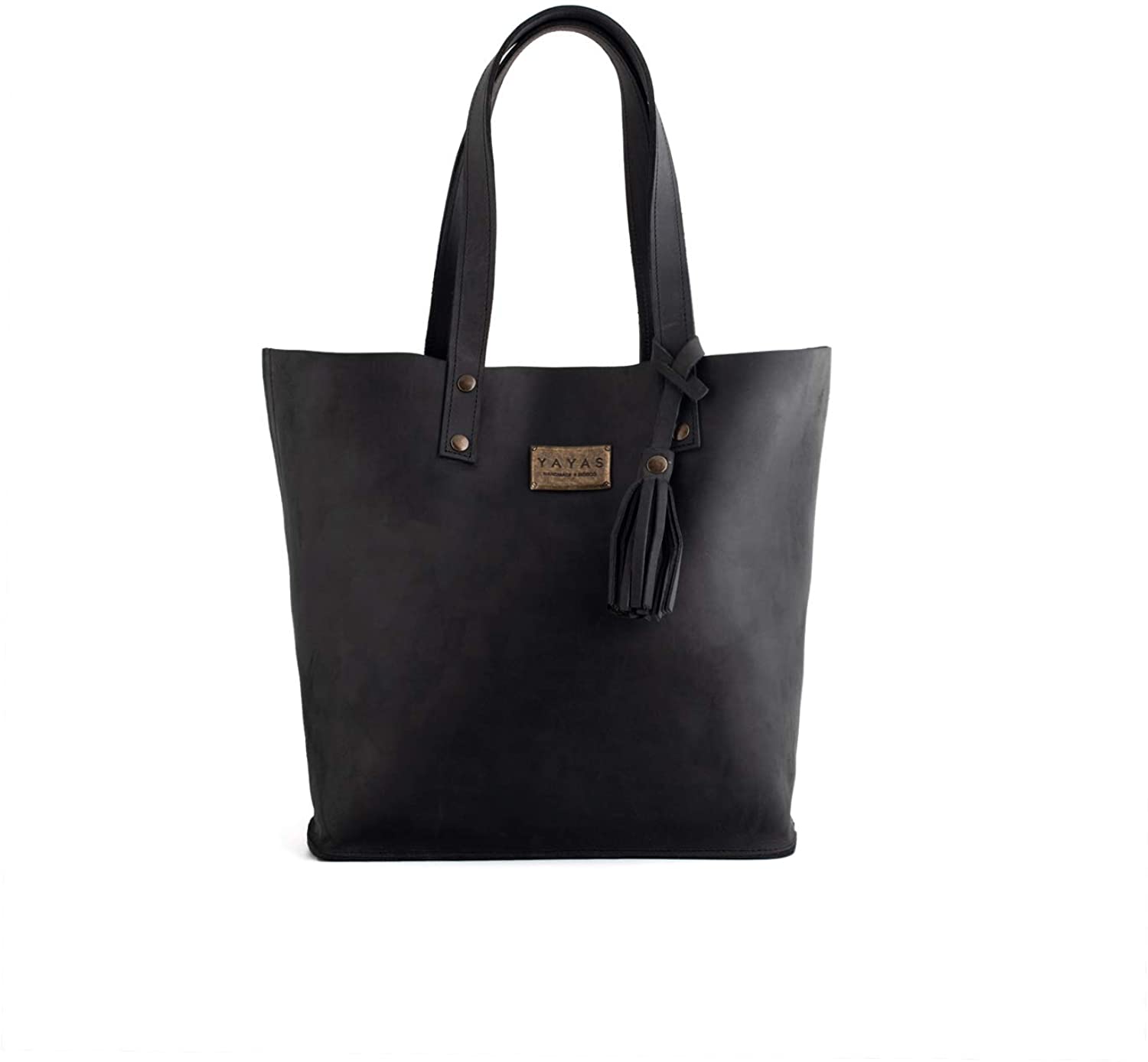 Price:$98.99    YAYAS Leather Napa Petite Black Tote - Vintage Genuine Leather Purse - Shoulder Bag Handbag. HandMade (US-Bolsa Napa Petite Negro)  Clothing