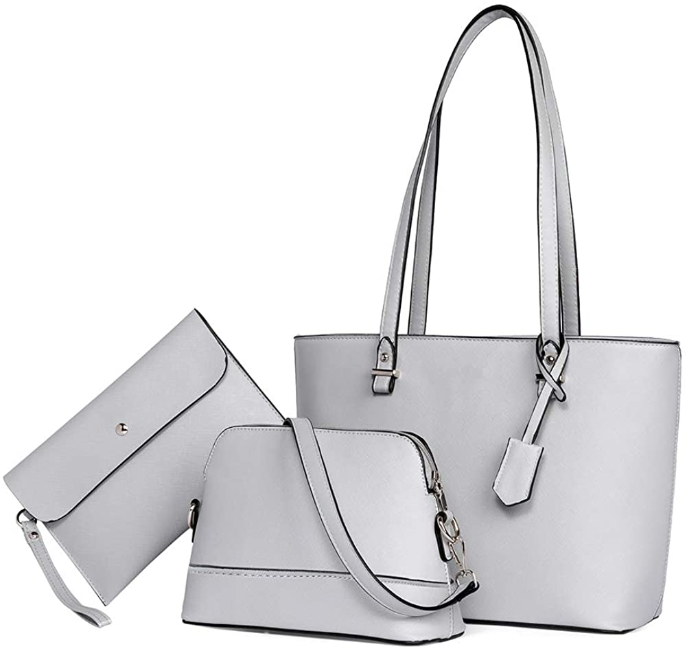 Price:$39.99    BROMEN Tote Purses for Women Designer Leather Handbag Shoulder Satchel Bag 3pcs Set Grey  Clothing