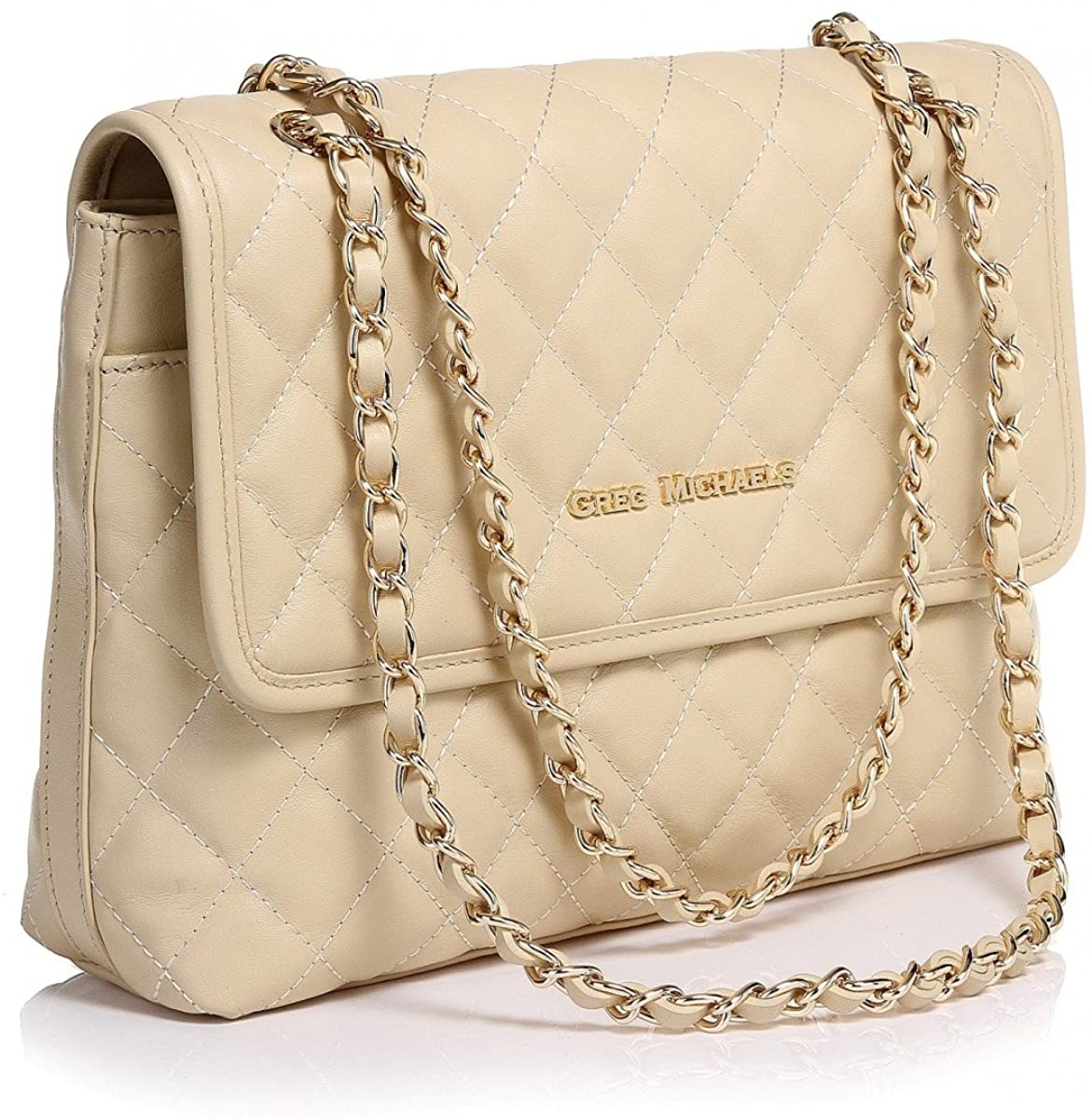 Price:$99.95    The Arianna Quilted Tote in Black/Milky White with Nappa Leather by Greg Michaels (White)  Clothing