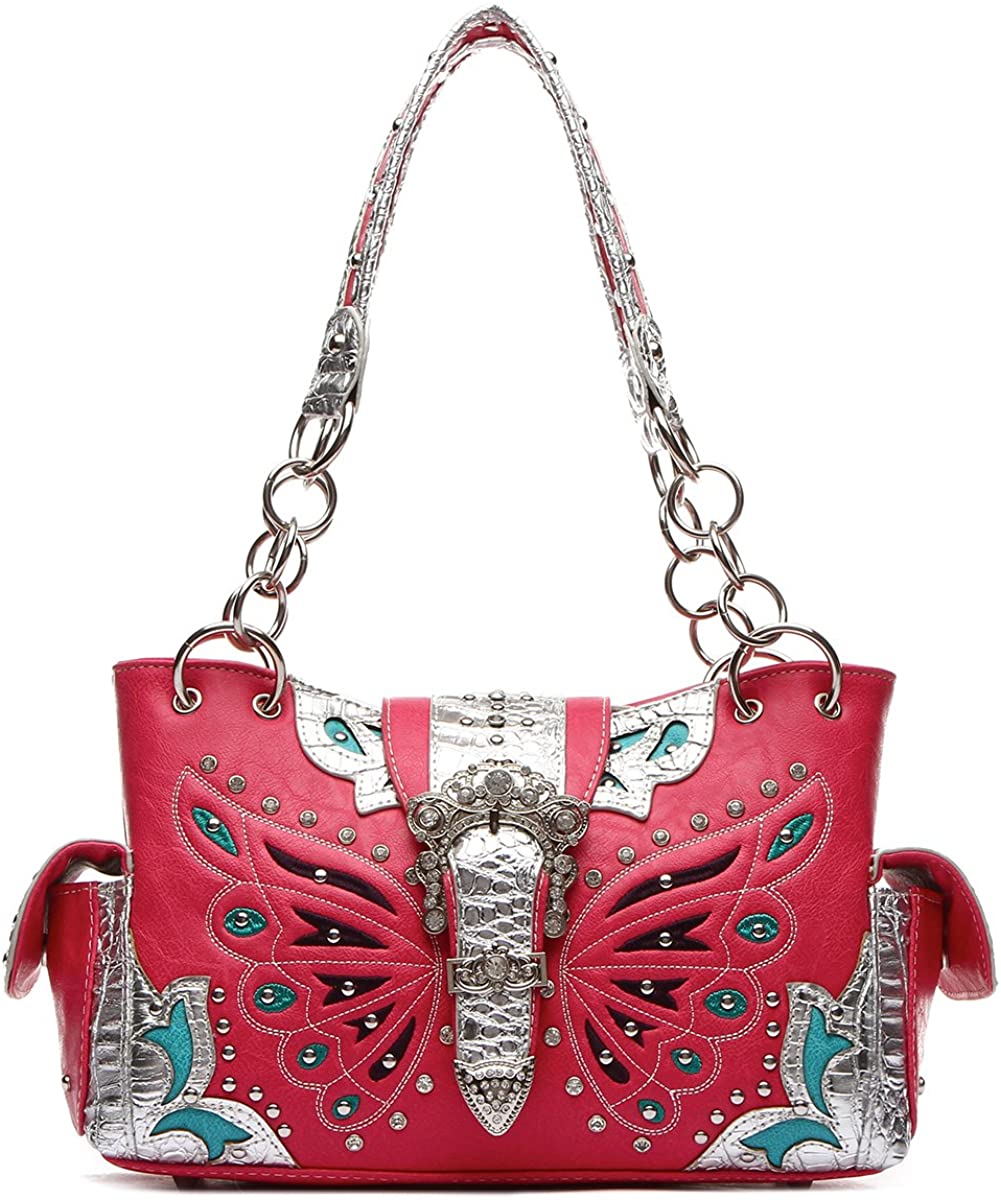 Price:$41.99    Western Handbag - Colorful Embroidered Butterfly Satchel Handbag  Clothing