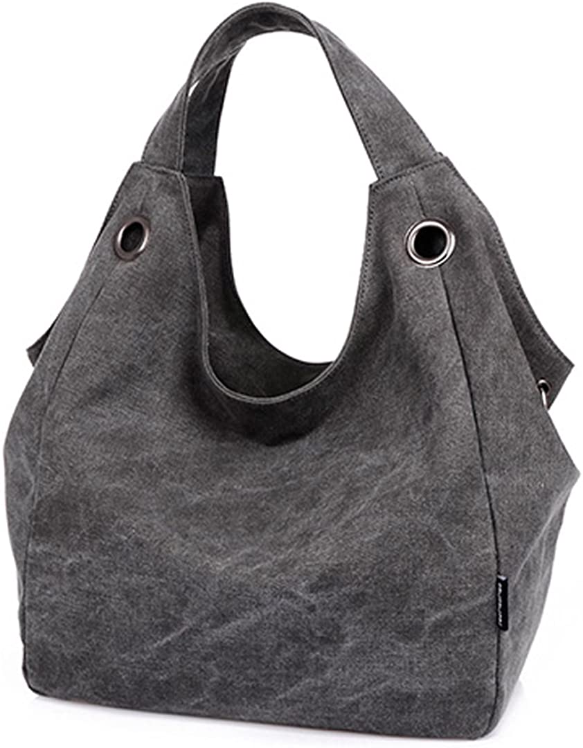 Price:$33.99    LABANCA Women's Canvas Shoulder Bag Large Tote Bag Leisure Top Handle Bag Shopping Bag Black  Clothing
