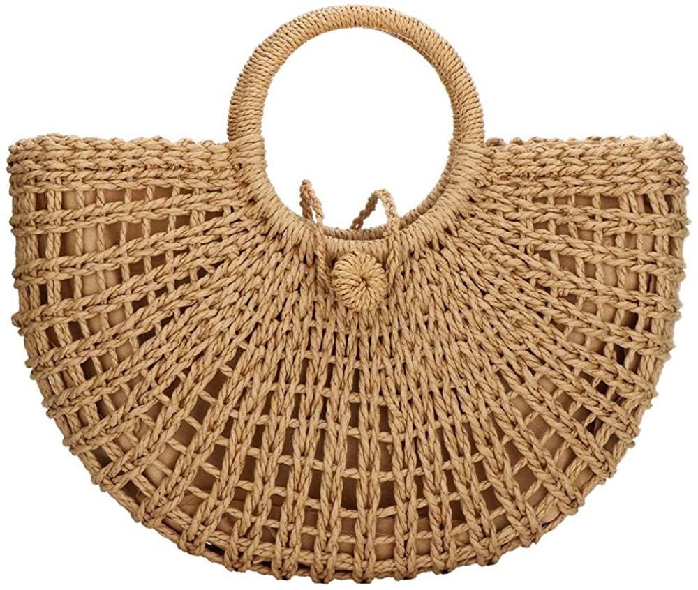 Price:$21.99    YYW Straw Bag for Women Rattan Purse Handwoven Tote Summer Beach Shoulder Bag (Khaki)  Clothing