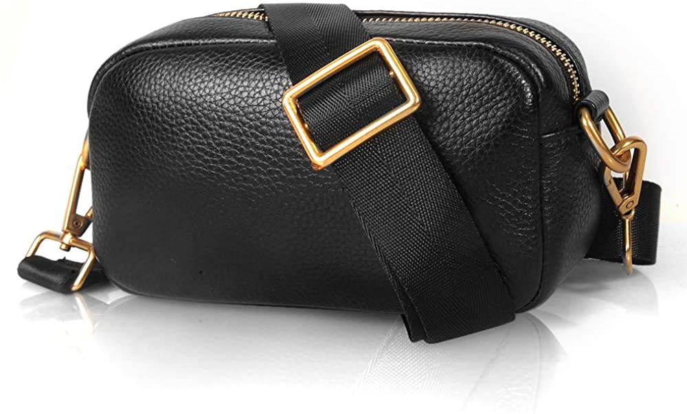 Price:$23.99 Lightweight Black Crossbody Purse Genuine Leather Small Shoulder Bag Satchel with Adjustable Strap  Handbags   