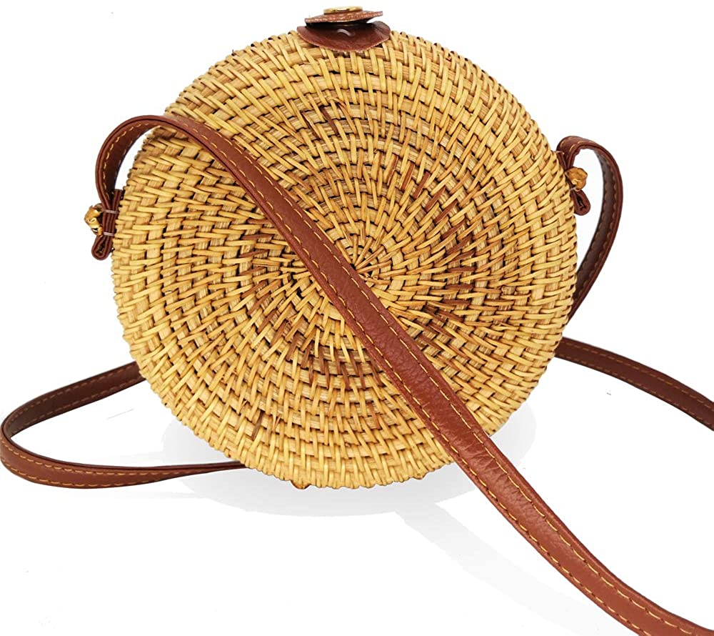 Price:$21.99 Women's Bali Rattan CrossbodyBags Handmade Straw Bags Bohemian Shoulder Bag  Handbags   