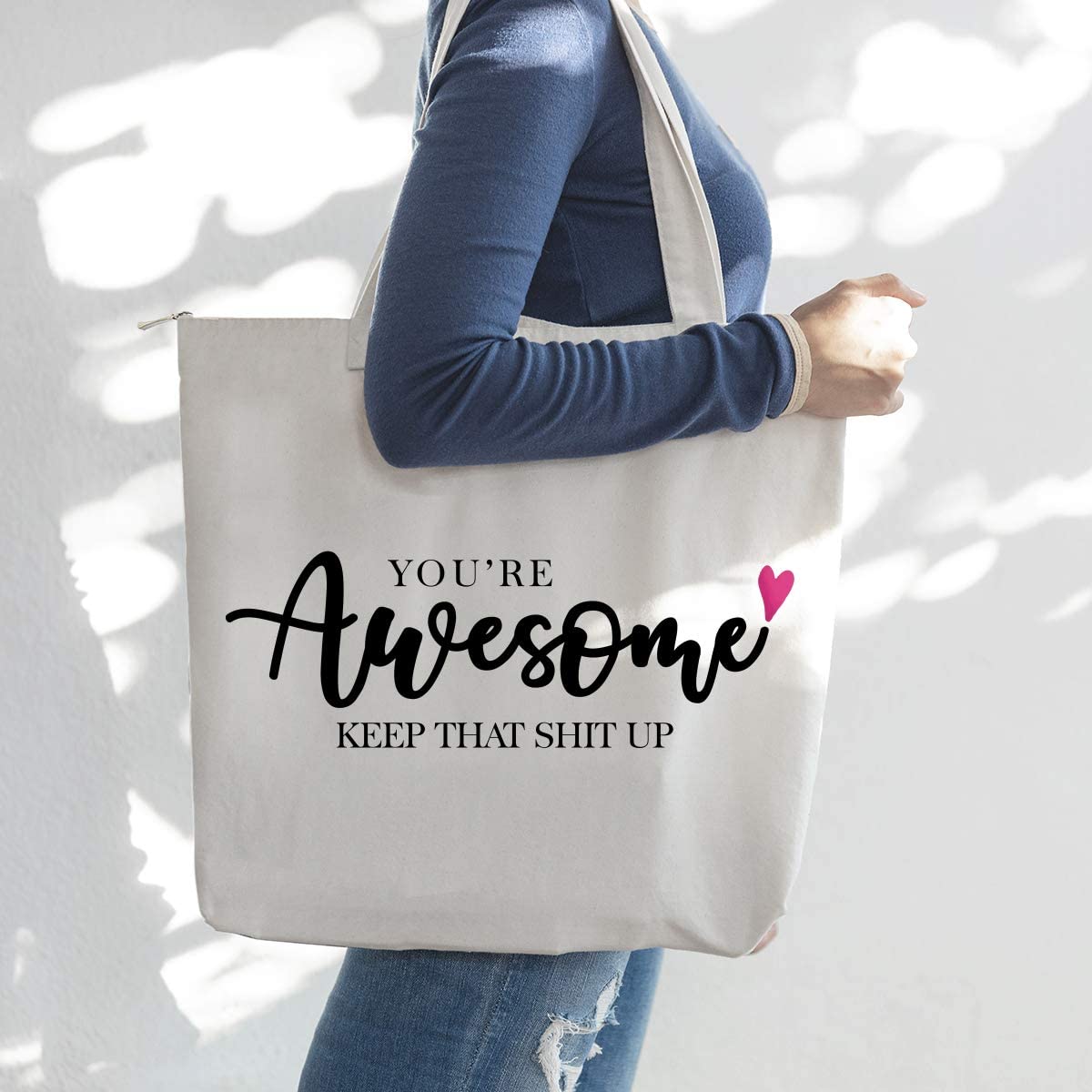 Price:$15.99    Fun Inspirational Gifts for Women, Fun Birthday Gifts for Women-You're Awesome Keep That Sht Up-Tote Bag for Women,Canvas Tote Bag,Large Tote Bag with Zipper  Clothing