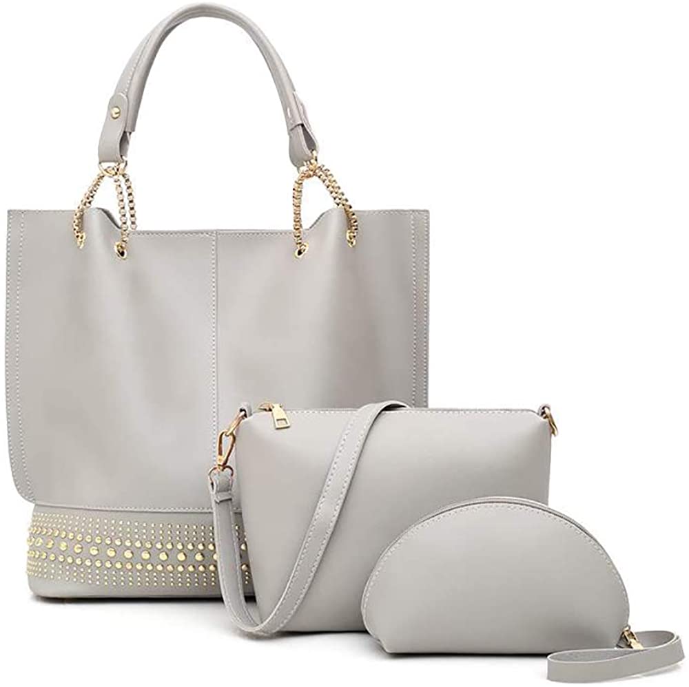Price:$44.99    Lysal Women's Tote Handbag Shoulder Handbag Satchel Handbag Top-Handle Crossbody Handbag Clutch Bag Purse Set 3Pcs, Grey, Large  Clothing