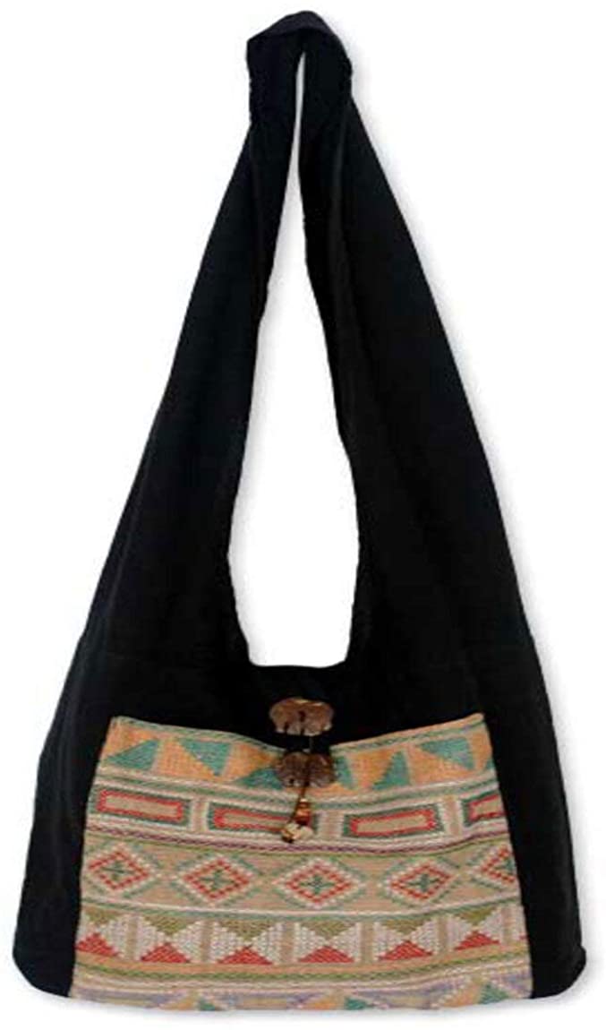 Price:$29.99 NOVICA Geometric Olive Green and Red Cotton Sling Shoulder Bag, Happy Geometry'  Handbags   