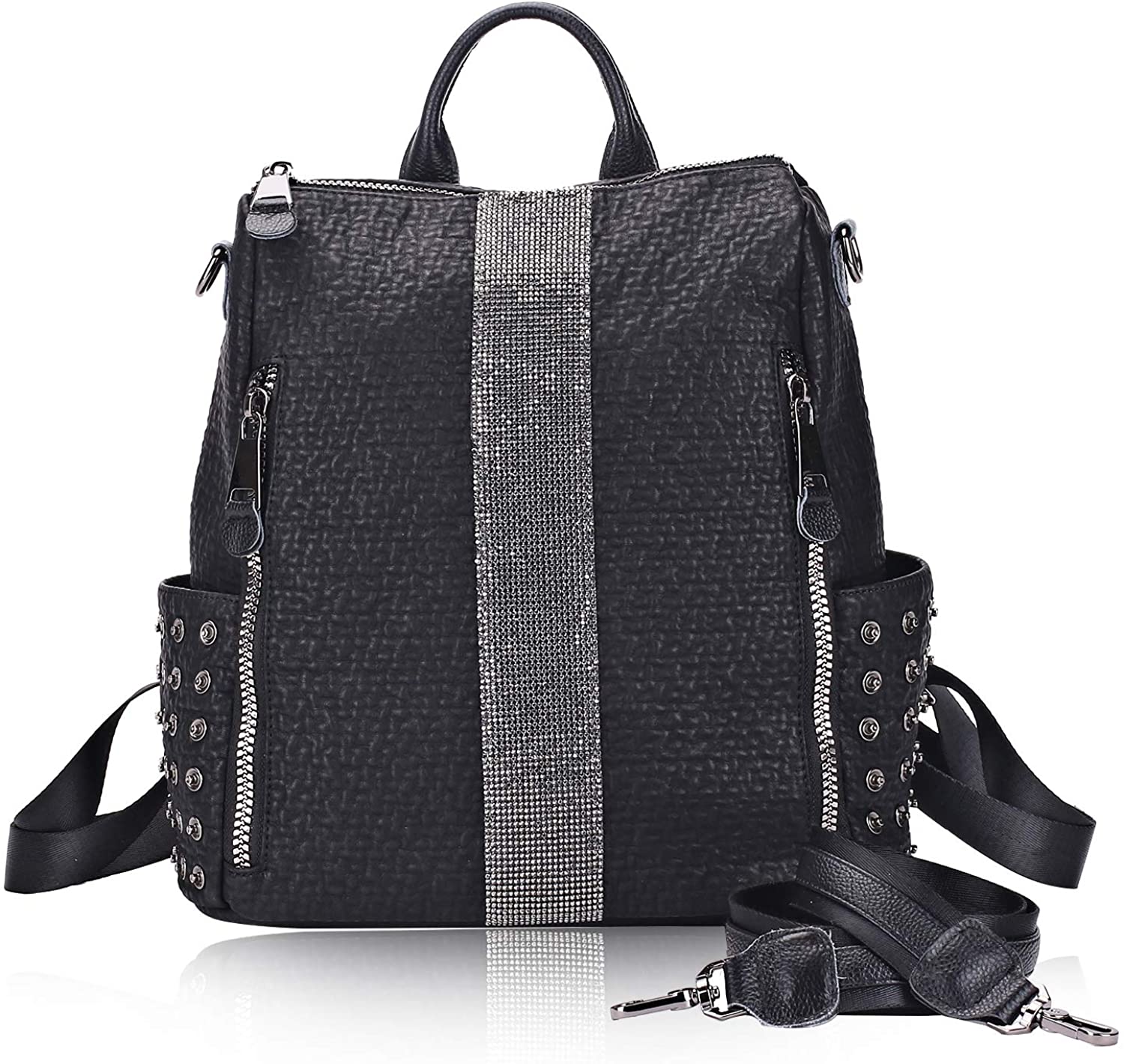 Price:$36.88    Backpack Purse for Women Rhinestone Fashion Leather Casual Shoulder Bag Handbag Lightweight Rucksack for Travel School  Clothing