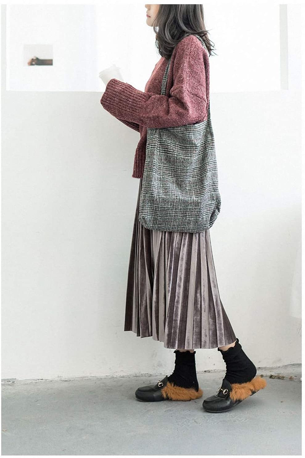 Price:$17.89    Tinpia Woolen Canvas Shoulder Bag Ladies Plaid Handbag Totes Cotton Shopping  Clothing