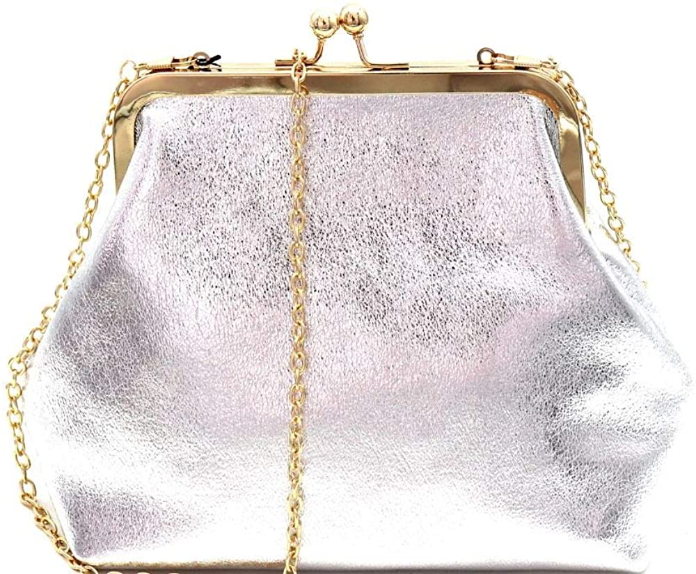 Price:$19.95    Kiss-Lock Accent Frame Metallic Clutch Shoulder Bag  Clothing