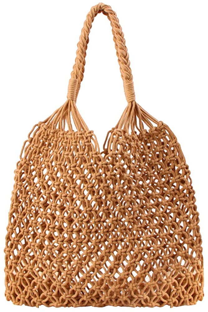 Price:$18.99    Women's Beach Straw Handbag Woven Tote Fishing Net Beach Bag Large Capacity Mesh Rope Combination Handbag  Clothing