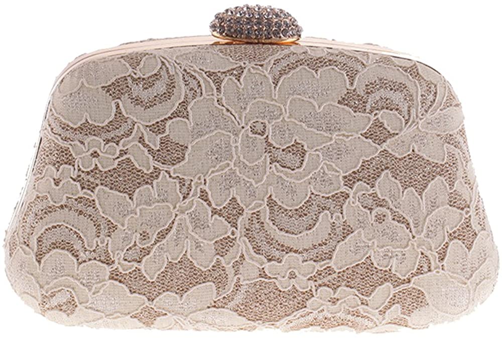 Price:$29.50 Womens Lace Evening Party Clutch Handbag Crossbody Shoulder Bag(Nude)  Handbags   
