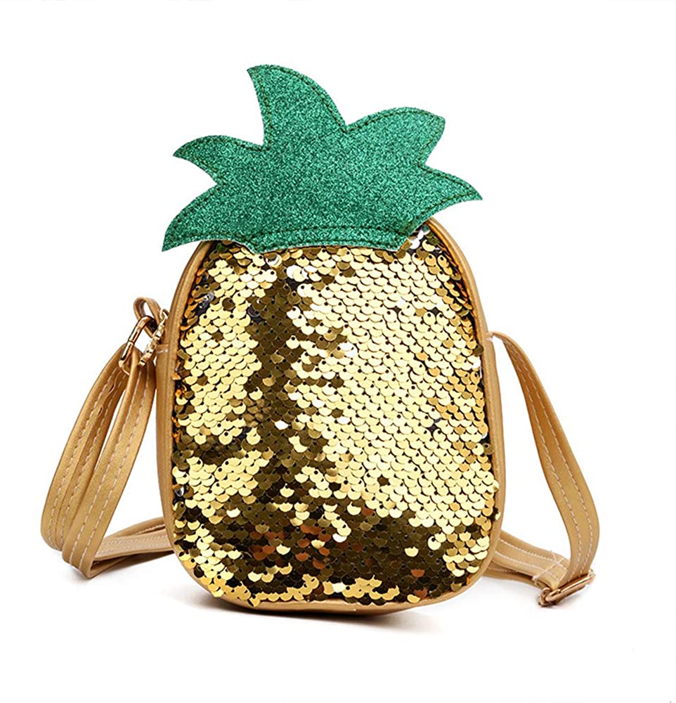 Price:$16.99 QTKJ Cute Pineapple Crossbody Bag Reversible Mermaid Sequins Purse Handbag with Adjustable Leather Shoulder Strap Bag for Kids  Handbags   