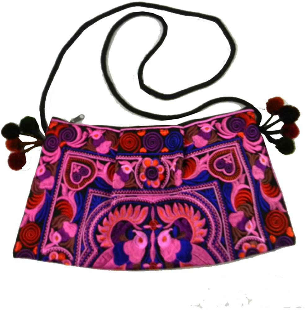 Price:$16.99 BTP! HMONG Bag Swingpack Hill Tribe Ethnic Bird Embroidered Sling Crossbody Shoulder Purse HMSP7, Multicolor, 13.5 " X 7"  Handbags   