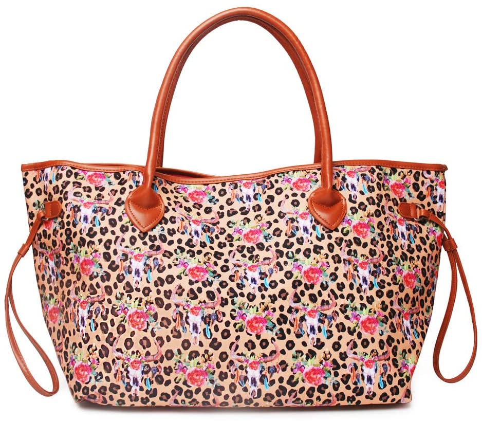 Price:$27.99    Leopard Women Tote Shoulder Bag With Bull Head Pattern Large Casual Beach Shopping Travel Bag Heavy Duty Canvas Handbag  Clothing