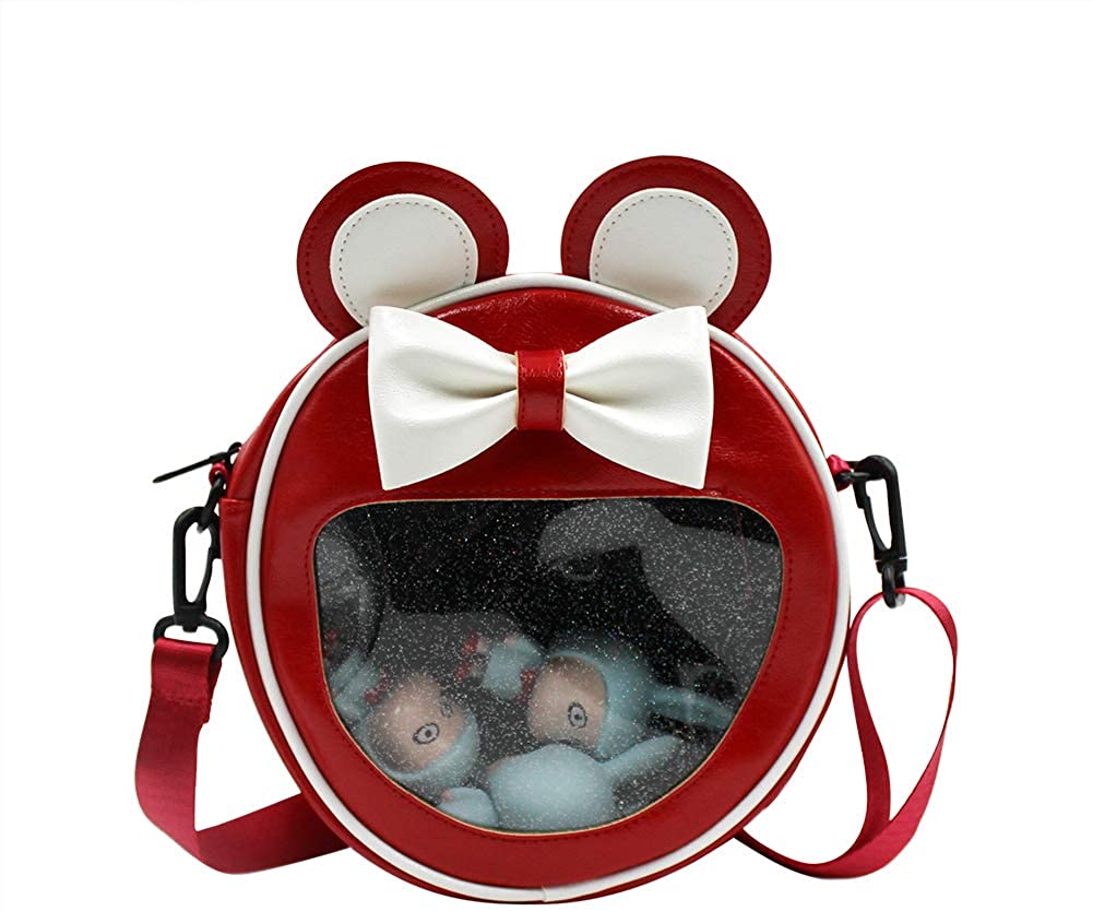 Price:$8.85    Amamcy Women’s Cute PU Leather Shoulder Bag See Through Crossbody Purse with Mouse Ears Bowknot  Clothing