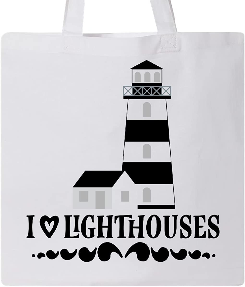 Price:$14.99    Inktastic I Love Lighthouses Tote Bag White  Clothing