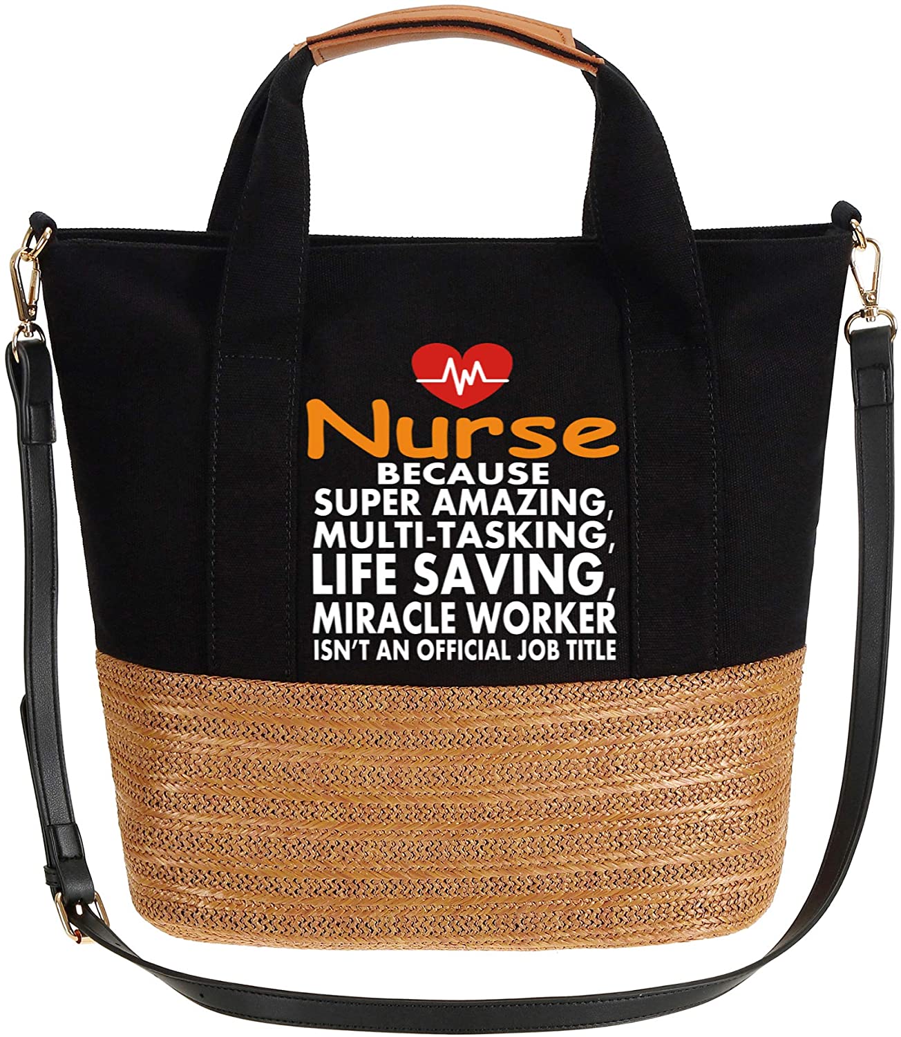 Price:$19.95    S.CHU Women's Nurse Super Amazing Work Tote Handbag Stripes Weave Shoulder Bag Black  Clothing