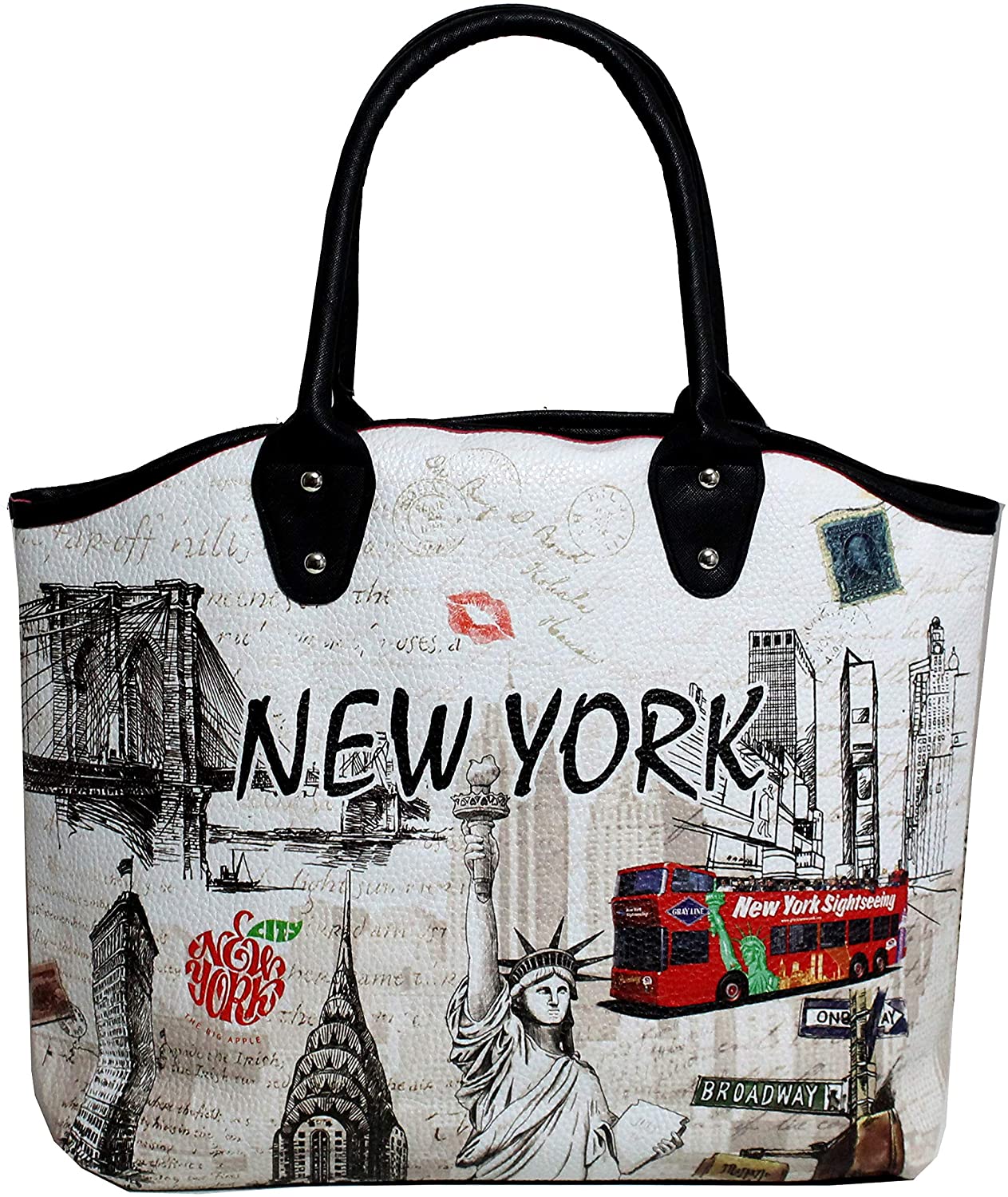 Price:$27.00    New York Souvenir Gift Statue of Liberty Large Tote Shoulder Bag (Bus-Red)  Clothing
