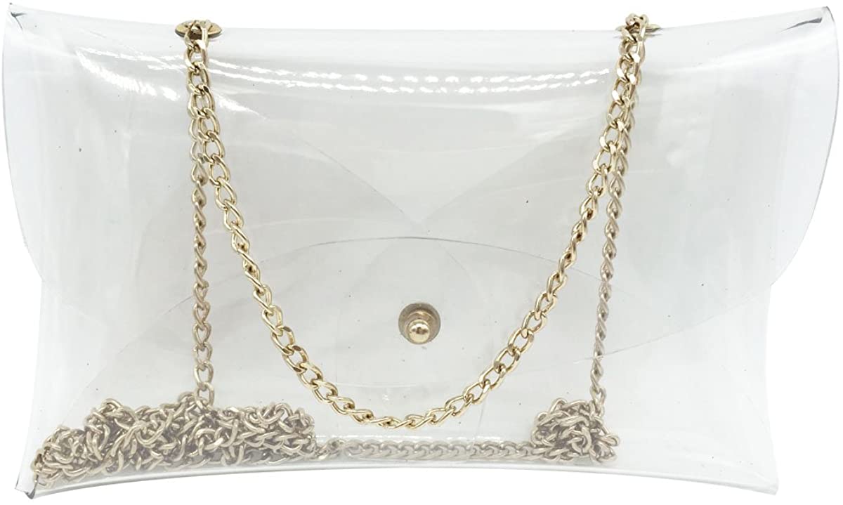 Price:$10.99    Mogor Women's PVC Clear Bag Transparent Crossbody Shoulder Bag Clear With Gold Chain  Clothing