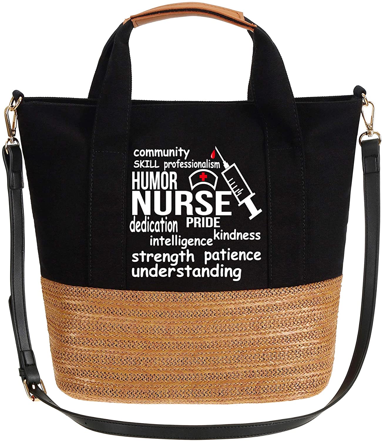 Price:$19.95    S.CHU Women's Nurse Work Tote Handbag Stripes Weave Shoulder Bag Black  Clothing