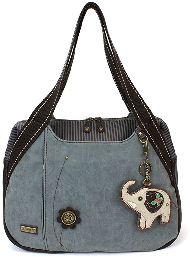 Price:$60.50    Chala Large Bowling Tote Bag with coin purse Indigo (Gray Elephant)  Clothing
