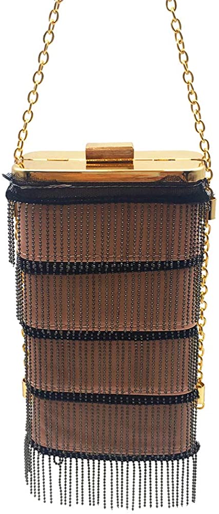 Price:$19.90 Metal Tassel Shoulder Bag Evening Clutch Chain Shoulder Bags Women Purse Black (pink)  Handbags   