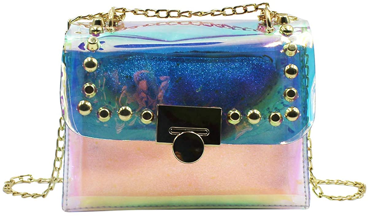 Price:$18.99 Amamcy 2-in-1 Transparent Holographic Shoulder Bag Shiny Cross-Body Bag Clear Chain Purse Wallet for Women  Handbags   