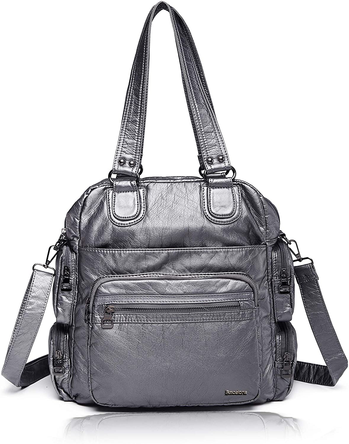 Price:$32.95    21K Barcelona 3in1 Shoulder bag, Backpack and Crossbody bag 1577 (Grey Metallic)  Clothing