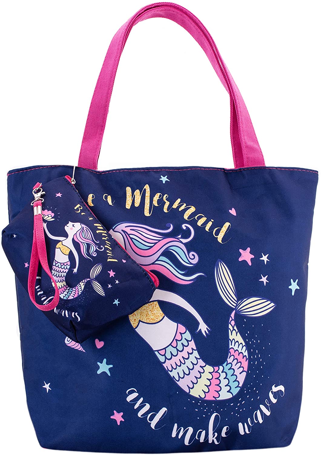 Price:$10.99    Mermaid Beach Shoulder Tote Bag - Be a Mermaid Weekender Travel Bag - Comes with Quick Reach Zipper Pouch  Clothing