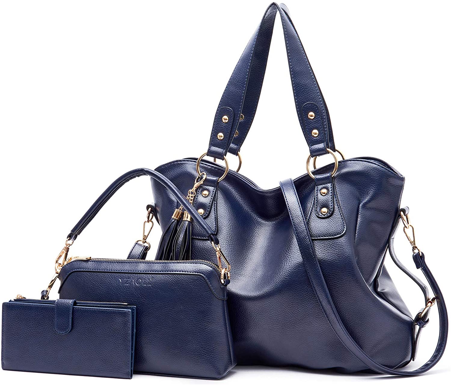 Price:$39.99    Purses and Handbags for Women Hobo Bag ladise Fashion Large Tote Shoulder Bags wallets Satchel Purse Set 3pcs Navy Blue  Clothing