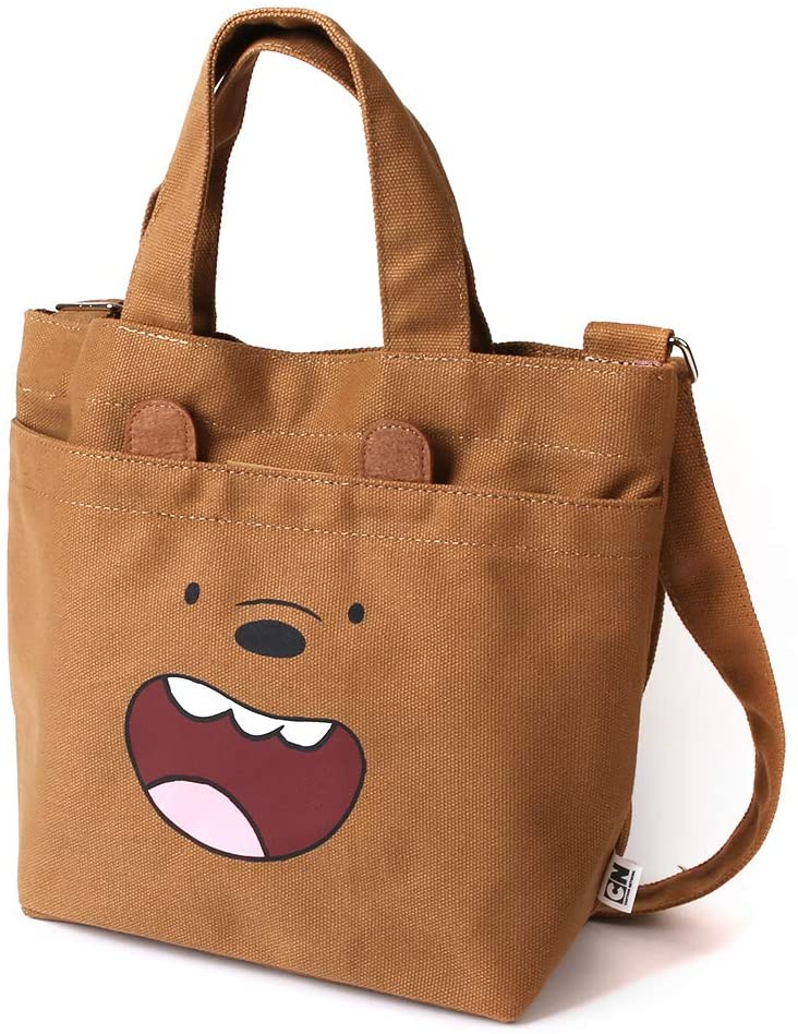 Price:$20.00    We bare bears Mini Eco-bag CrossBody Bag Shoulder Bag Two way Bag Tote Bag (Brown)  Clothing