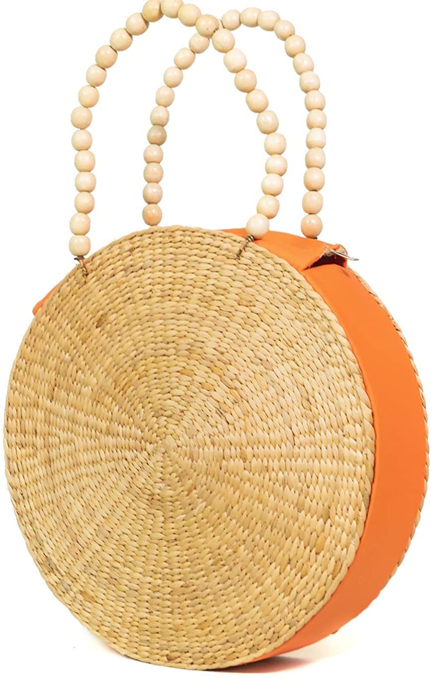 Price:$25.00 Women Round Shape Rattan Beach Bag - 100% safe and Non-Toxic Premium Quality of Hyacinth Handbag & Shoulder for Women, Home Décor  Handbags   