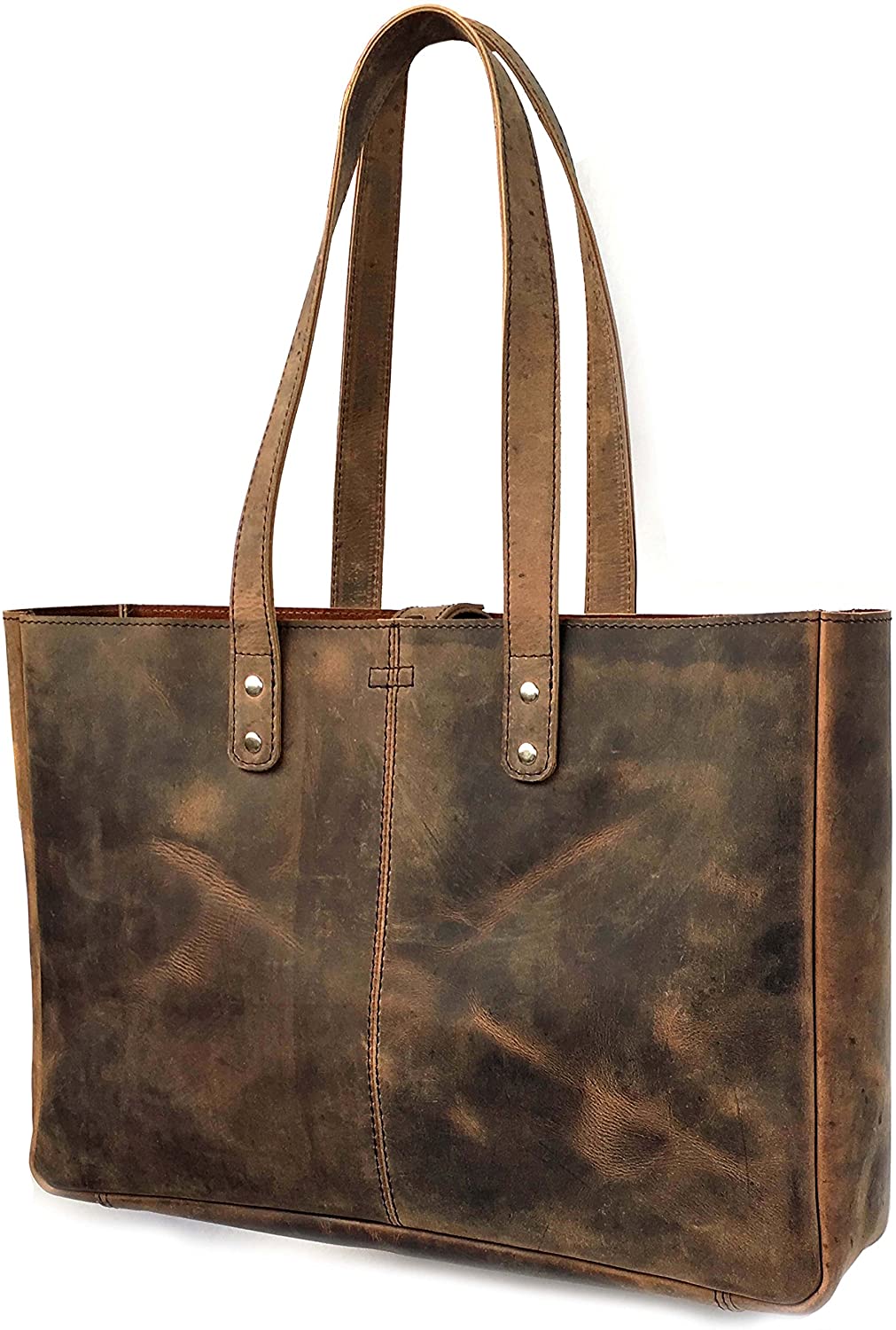 Price:$59.99    KK's Leather 16" Inch Buffalo Leather Bags  Women's Vintage Style Soft Leather Work Tote Large Shoulder Bags  Clothing