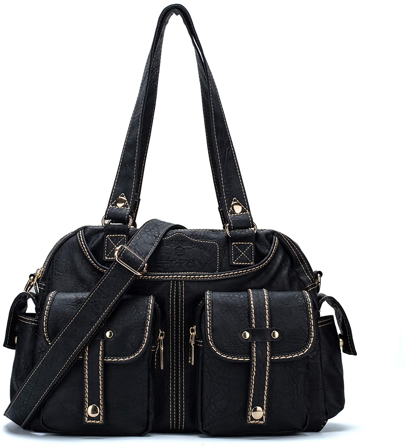 Price:$39.99    ETidy Ladies Tote Bag Retro Messenger Bag Gym Bag Travel Bag Women Leather Bag Purse And Handbag Shoulder Bag Multipocket With Zipper (Black)  Clothing