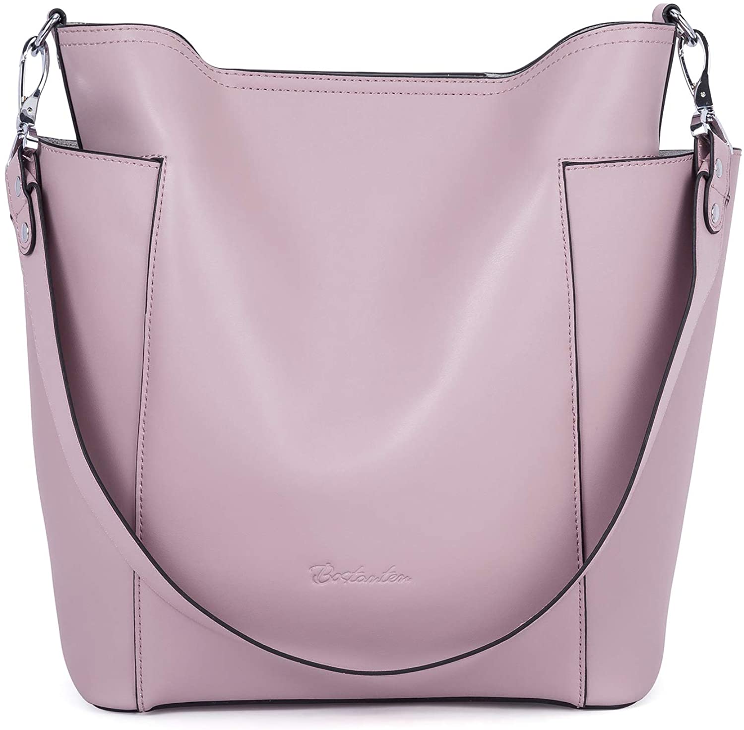 Price:$69.99    BOSTANTEN Genuine Leather Handbag Designer Hobo Shoulder Bucket Bags Tote Purses and Handbags Set with Clutch Purses Pink  Clothing