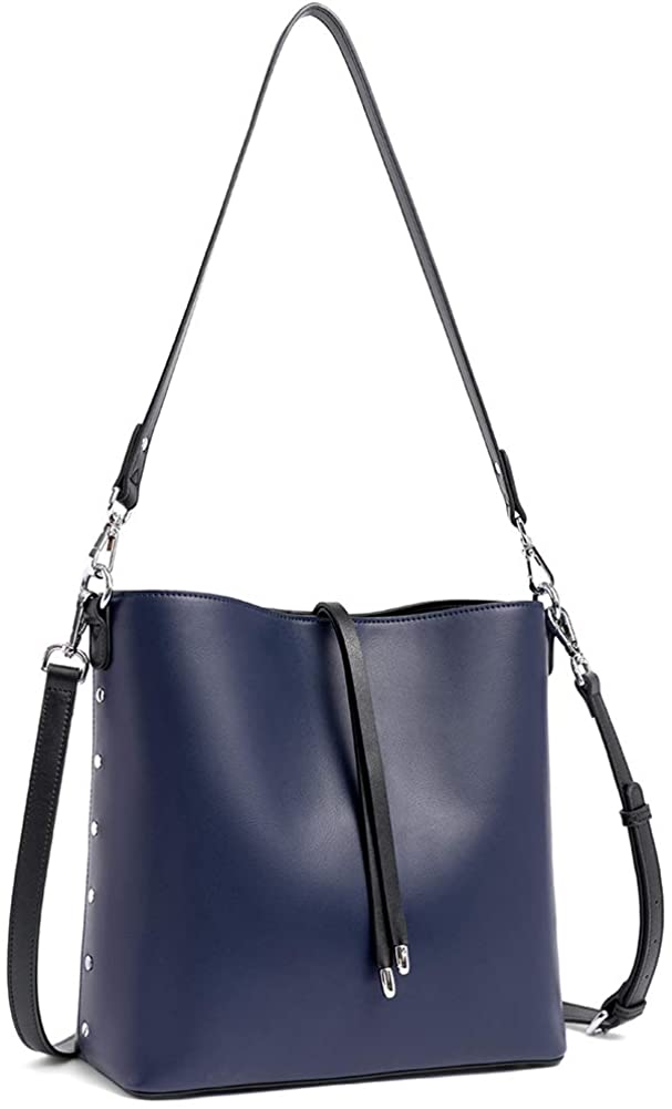 Price:$39.99    WESTBRONCO Women Handbags Vegan Leather Designer Shoulder Tote Purse Casual Hobo Crossbody Bucket Bags (Navy+Black)  Clothing