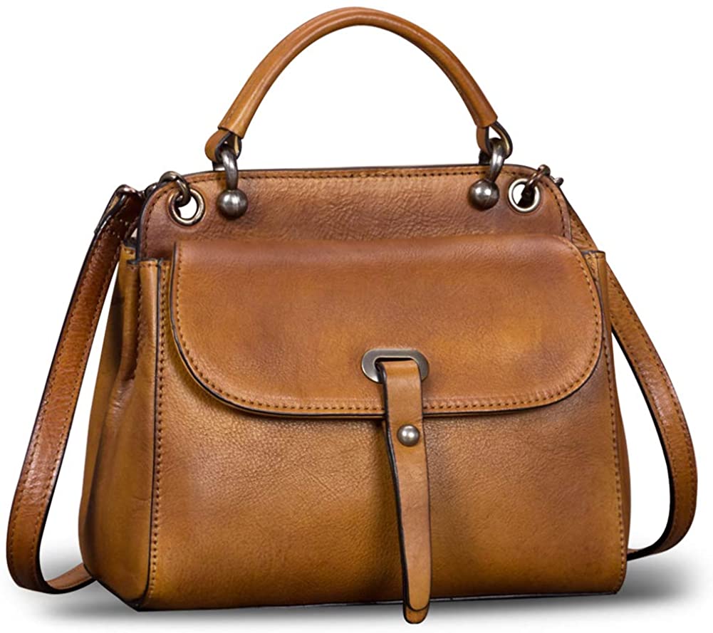 Price:$128.00 Geniune Leather Crossbody Bag Top-Handle Handbag for Women Vintage Handmade Shoulder Purse (Brown)  Handbags   