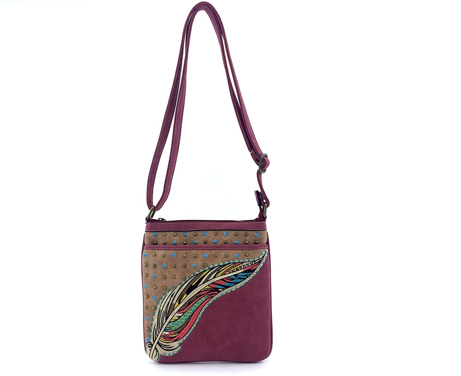 Price:$14.99    Angie&Allie Cross body Women Zipper backside Pocket Studded Western Small Purse Shoulder Bag (Red)  Clothing