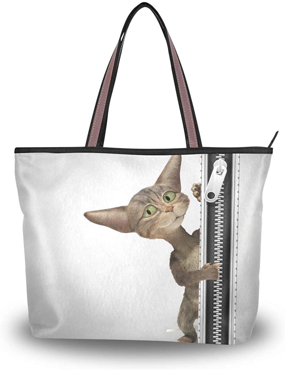 Price:$22.99    Womens Tote Handbags Cat Tote Bag with Zipper Ladies Daily Use Shoulder Tote Bag  Clothing