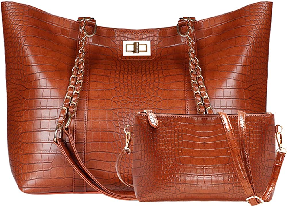 Price:$27.99    Tote Bags for Women，FashionCorps Top Handle Satchel Handbags PU Pebbled Leather Tassel Shoulder Purse, 3 pcs Purse Set (Brown)  Clothing
