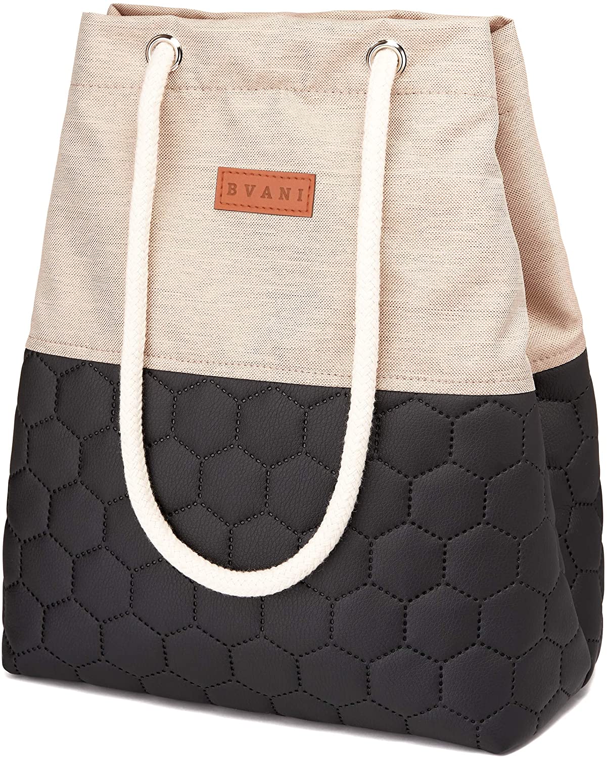 Price:$27.99 Bvani Large Canvas and Leather Tote Bag for Women - Weekend Shoulder Bag (Tolie Ecru)  Handbags   