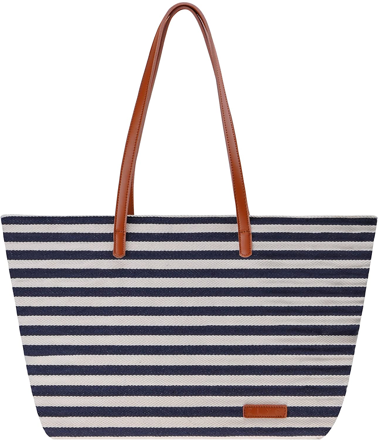 Price:$39.99    Canvas Tote Bag ZLYC Women Strip Beach Bag Large Shoulder Bag Top Handle Hand Bag Zipper Purse  Clothing