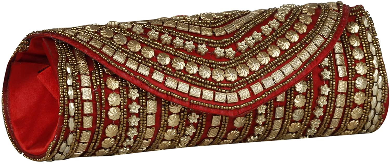 Price:$15.99 Round Beaded Clutch, Hand Purse For Women & Girls - Maroon Color  Handbags   