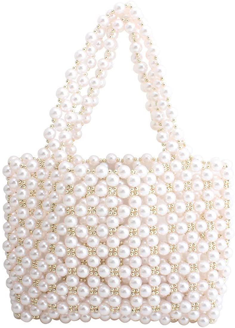 Price:$29.99 Women's Vintage Style Pearl Bag Shoulder Bags Handmade Weave bag (PINK)  Handbags   