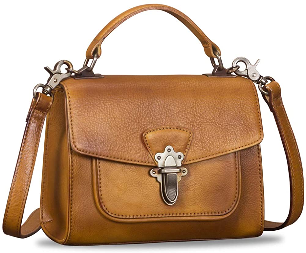 Price:$128.00 Genuine Leather Crossbody Bags for Women Top-handle Satchel Handbag Handmade Vintage Style Shoulder Purses (Brown)  Handbags   