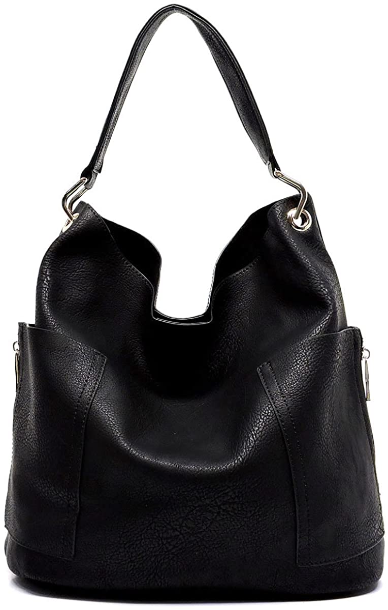 Price:$39.95    Fashion Side Zip Bucket 2-in-1 Shoulder Handbag (Black)  Clothing